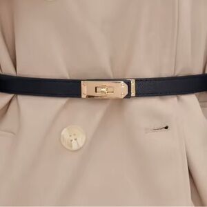 Black Adjustable PU leather Belt with Gold Clasp